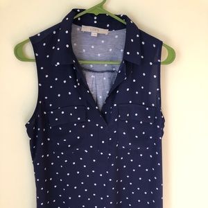 Loft blue polka dot sleeveless blouse, M. EUC!